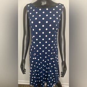 Connected Apparel Navy Polka Dot Midi Dress